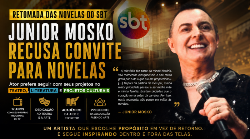 SBT tenta trazer Junior Mosko de volta às novelas, mas ator surpreende e recusa retorno à dramaturgia